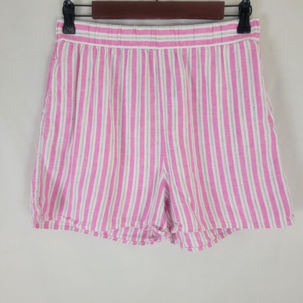 Universal Thread Shorts Womens XS Pink Linen Blend High Rise Candy Striped Rayon
